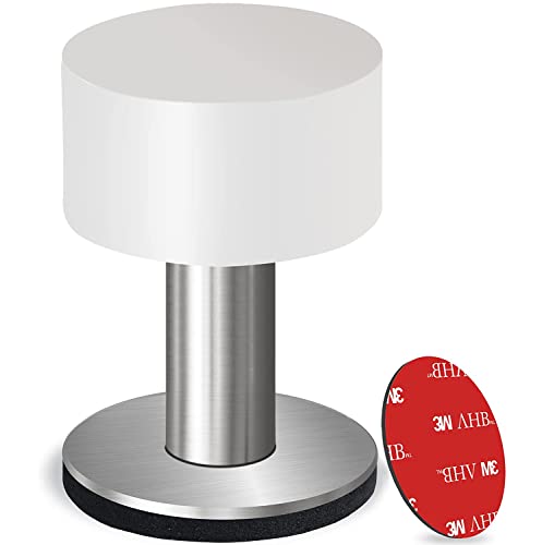Door Stoppers with Extra Stickers, Self-Adhesive Door Stop with White Rubber & Stainless Steel Body - Sound Dampening Door Bumpers for Home & Office, Door stoppers for Bottom of Door (Medium-2.56inch) - color: White, size: 6.5 cm