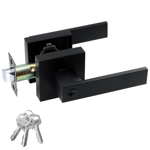 JO.KO Entry Door Lock Set, Square Door Lever for Bedroom - color: Matte Black, size: 1 Pack