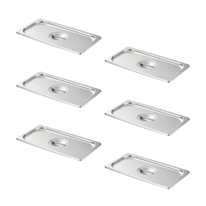 HECMAC 6-Pack 1/3 Size Hotel Pan Cover, Stainless Steel Solid Steam Table Catering Food Pan Lid with Handle, 23 Gauge - size: 1/3 Size, Plain Lid
