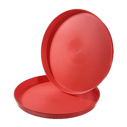 PATIKIL 11" Restaurant Serving Trays, 2 Pcs Round Non-Slip Food Service Tray Platter Reusable Plastic Fast Food Serving Tray for Bar Coffee Home Cafeteria Hotel, Red
