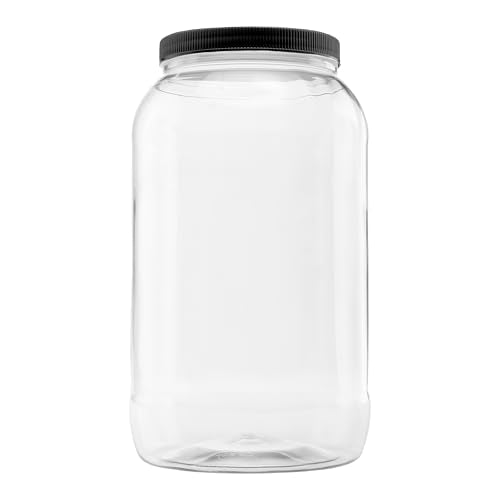 1 Pack - 128 oz (1 Gallon) Plastic Storage Jars with 110-400 Leak Proof Black Lids, Food Grade, BPA Free, Hand Wash Only (128oz, BLK, 1PK) - size: 1pk - 128oz, Black Lid
