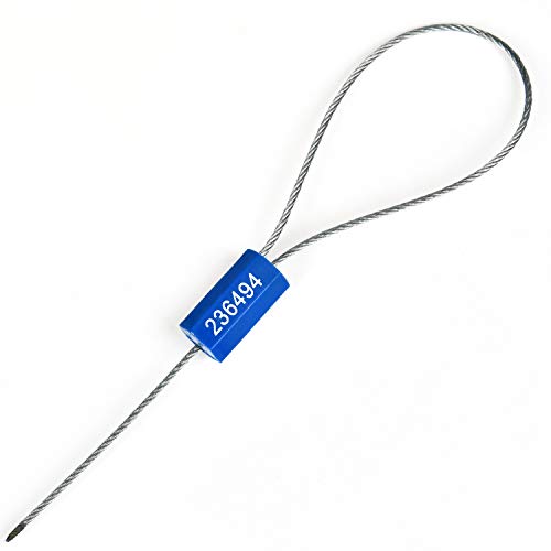 Pull-Tite Steel Security Cable Wire Seals Numbered Anti-Tamper Security Tags Self-Locking Shipping Padlock (Blue, Pack of 50pcs)