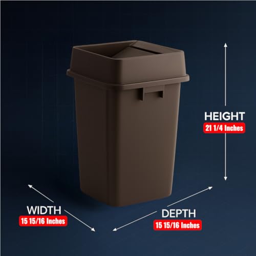 1 Pack Brown 19 Gallon Square Commercial Trash Can with Lid, Heavy Duty Plastic Waste Bin with Venting Channels and Built-in Handles - color: Brown, size: 19 Gallon