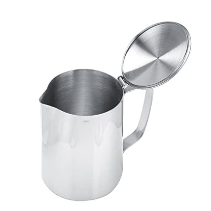 Stainless Steel Pitcher, 350ml Milk Pitcher with Lid，Stainless Steel Coffee Cup Mug Milk Frothing Jug for Latte Coffee Art for Office Kitchen (4.13in Height) - size: 11.8 Ounces