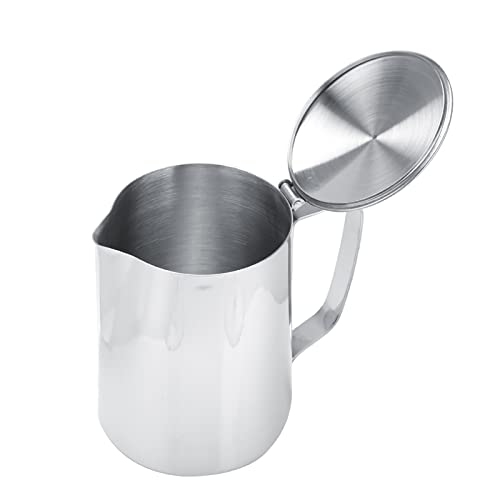 Stainless Steel Pitcher, 350ml Milk Pitcher with Lid，Stainless Steel Coffee Cup Mug Milk Frothing Jug for Latte Coffee Art for Office Kitchen (4.13in Height) (Pack of 2) - size: 11.8 Ounces (Pack of 2)