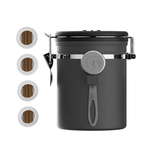 Coffee Gator Stainless Steel Canister - Medium 16oz, Gray Coffee Grounds and Beans Container with Date-Tracker, CO2-Release Valve, and Measuring Scoop - Ideal Coffee Lovers Gifts - color: Gray, size: 16oz