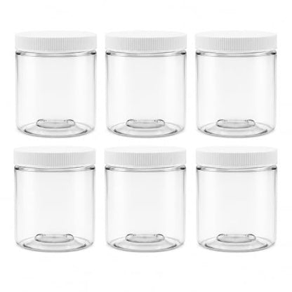 6 Pack - 8 oz (1 Cup) Plastic Storage Jars with 70-400 Leak Proof White Lid, Food Grade, BPA Free, Hand Wash Only (8oz, 6pk) - size: 8oz, 6PK White