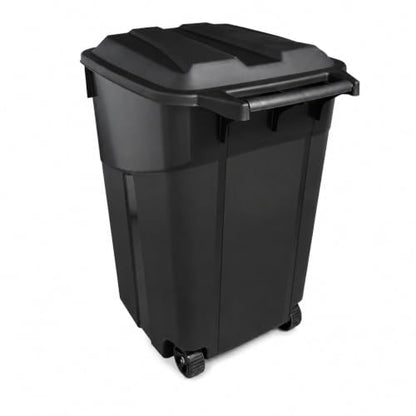 45-Gallon Outdoor Wheeled Trash Can with Attached Lid, Black - size: 45