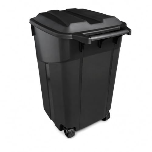 45-Gallon Outdoor Wheeled Trash Can with Attached Lid, Black - size: 45