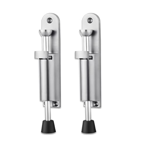 Kickdown Door Stop 2-Pack Easy Step Door Stopper Spring Loaded Telescopic Step On/Off Door Stopper Rubber Adjustable Heavy Duty Door Locks Holder Stop/Release by Foot (Silver) - color: Silver