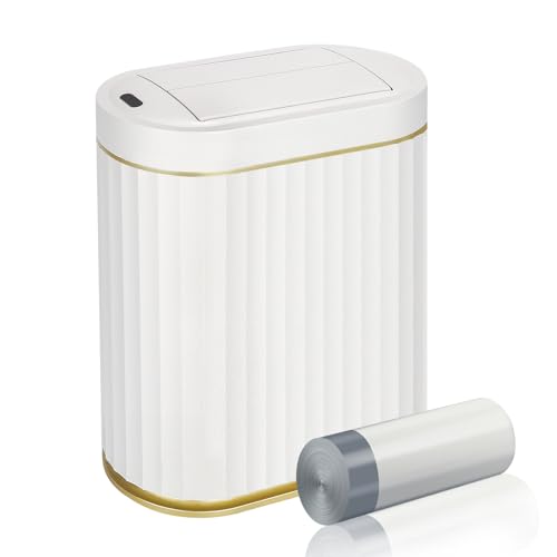 ELPHECO Motion Sensor Bathroom Trash Can with Lid 2 Gal Automatic Trash Can - color: White Gold