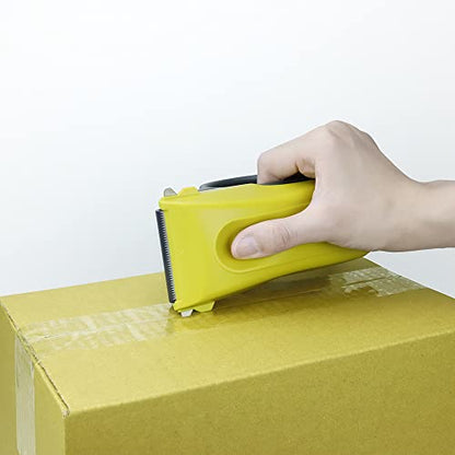ABEL Duet 2-IN-1 Packing Tape Dispenser & Splitter, Yellow, 2 Inch Wide Ergonomic Tape Gun, Built-in Safety Tape Splitter, Shipping Moving Mailing Box Sealing Carton Packaging, Lightweight Tape Cutter - color: Yellow