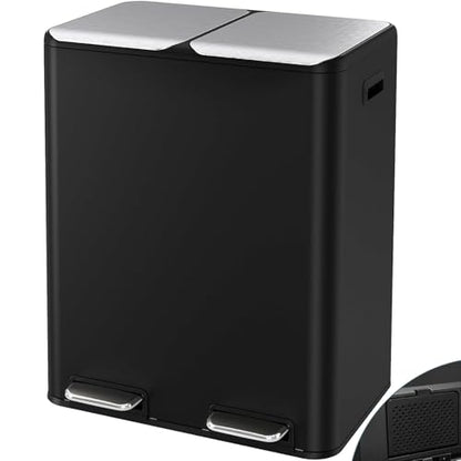 Arlopu 16Gal Dual Trash Can w/2 Built-in Box for Odor Control - color: Black