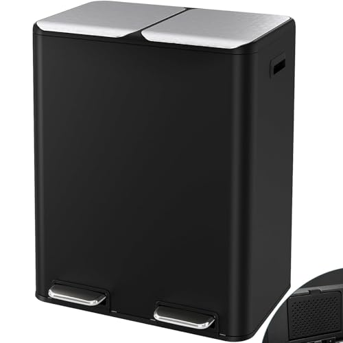 Arlopu 16Gal Dual Trash Can w/2 Built-in Box for Odor Control - color: Black