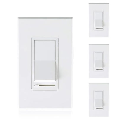 CLOUDY BAY in Wall Dimmer Switch for LED Light/CFL/Incandescent,3-Way Single Pole Dimmable Slide, 600W max Incandescent,150W max Dimmable LED/CFL, Cover Plate Included, Pack of 4 - size: 4-Pack | Ivory