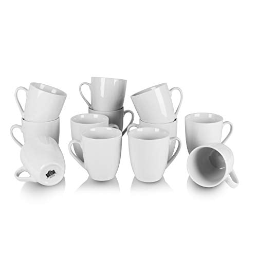 10 Strawberry Street Catering Ceramic 12 oz Coffee Mugs, Round, Set of 12, White - Coffee Cups for Coffee, Tea, Latte and Hot Beverages for Everyday Use, Microwave and Dishwasher Safe - size: 12 Oz. Mug, style: Round