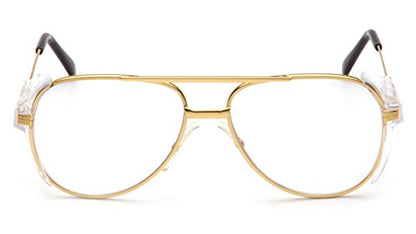 Pyramex Pathfinder Aviator Safety Glasses with Gold Frame and Clear Lens