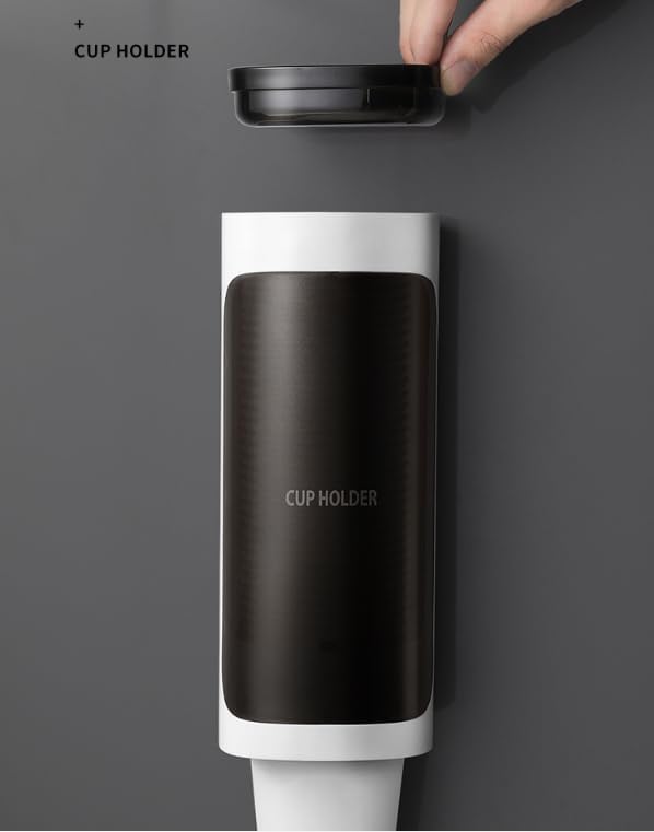 Wall Mounted Cup Dispenser, No Drill Adhesive Cup Holder with Dust Cover for 3oz-5oz Disposable Paper & Plastic Cups, Water Cooler Cup Organizer for Bathroom Kitchen Office Gym Hospital