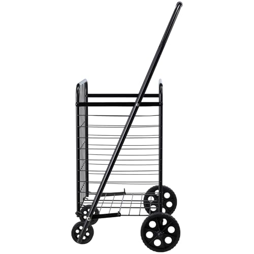 VEVOR Shopping Cart, Folding Grocery Utility Cart with Swivel Wheels, 90 LBS Large Load Capacity, Heavy Duty Rolling Laundry Basket Butler for Laundry, Shopping, Camping, Grocery, Luggage, Black - size: Small