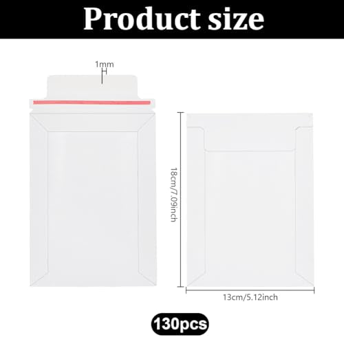 PH PandaHall 130pcs White Paper Shipping Envelopes Self Seal Card Mailers 7x5 Inch Rigid Mailers Envelopes Photo Mailers Shipping Envelope for Trading Cards Protection Mailing and Collection Storage