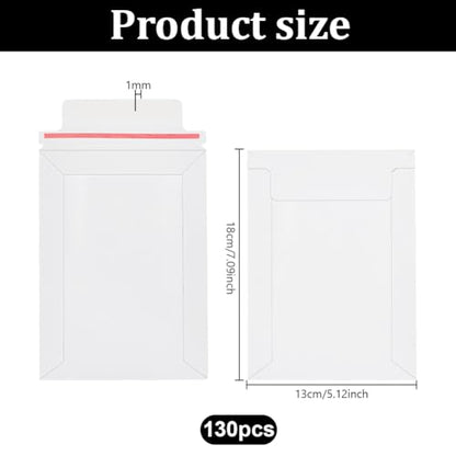 PH PandaHall 130pcs White Paper Shipping Envelopes Self Seal Card Mailers 7x5 Inch Rigid Mailers Envelopes Photo Mailers Shipping Envelope for Trading Cards Protection Mailing and Collection Storage