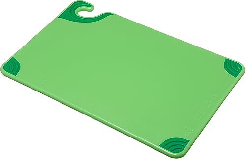 San Jamar Saf-T-Grip Plastic Cutting Board with Safety Hook, 12" x 18" x 0.5", Green - color: Green