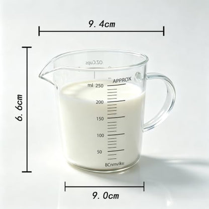 BCnmviku Glass Measuring Cup 250ml 1Cup High Borosilicate [Insulated Handle | V-Shaped Spout]For Prepping Baking and Cooking Preheated Oven Dishwasher Freezer and Microwave Safe - size: 250ml