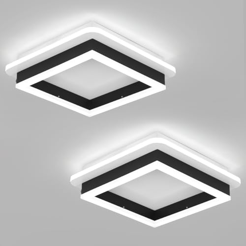 CANEOE 2 Packs Square Flush Mount Ceiling Light, 6000K Black Modern LED Ceiling Light Fixture, 32W Minimalist Hallway Lighting Fixture Ceiling Lamp for Hallway Entryway Bedroom Balcony - color: Black, size: 2 Packs