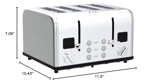 CUSIMAX 4 Slice Stainless Steel Toaster with Digital Display, Silver - color: Silver Stainless Steel, size: 4 Slice