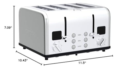 CUSIMAX 4 Slice Stainless Steel Toaster with Digital Display, Silver - color: Silver Stainless Steel, size: 4 Slice