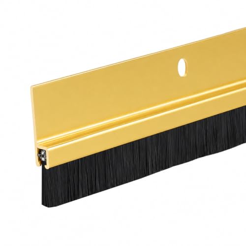 36 Inch Brush Door Sweep for Bottom of Door Exterior – Gold Aluminum Door Sweep with Black Brush Seal, Door Brush Sweep for Interior, Exterior, Screen & Storm Doors – Made in USA - size: 3 FT GOLD