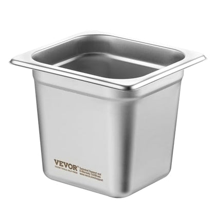 VEVOR 6 Pack Stainless Steel Hotel Pans - 1/6 Size 6-Inch Deep 0.8mm Thick Anti-Jam Commercial Food Pans for Steam Tables, Restaurants, Catering & Industrial Use - size: 1/6 Size, style: 6 Inch Deep Thickened