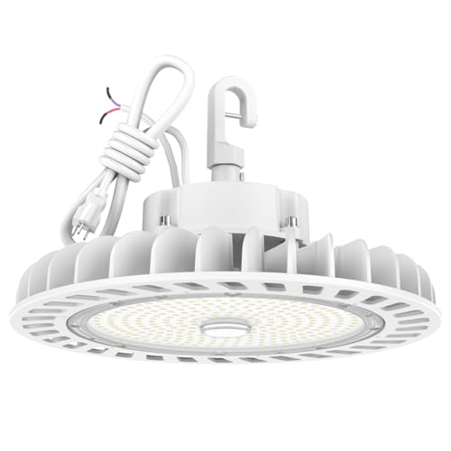 HYPERLITE UFO LED High Bay Lights: 200W High Bay LED Shop Light 28,000LM 5000K, 1-10V Dimmable UFO Lights with 110V Plug 5FT Cable, UL Listed High Bay LED Lights for Warehouse Garage Workshop - size: 200W/5K