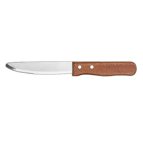 New Star Foodservice 10 Inch Steak Knife Set of 12, Jumbo Serrated Stainless Steel Knives with 5 Inch Rounded Blades and Wood Handles