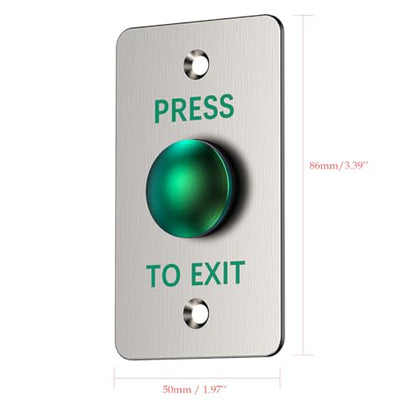 Push to Exit Button for Door Access Control Big Press Button Waterproof Stainless Steel Shell NO/COM Output - color: 3.4''x2.0''