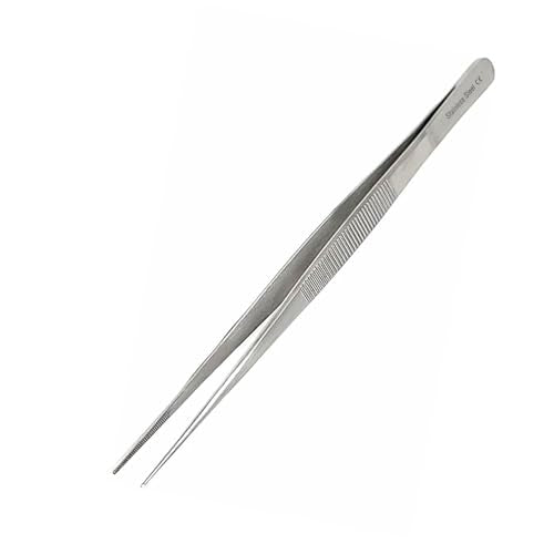Professional Culinary Stainless Steel Precision Tongs with Serrated Tips, Plating/Food Presentation Detailing Serving Tongs, Chef's Kitchen Tweezer Tongs - Ultra Non-Slip Grip (8" STR Slim) - size: 8" Straight Slim