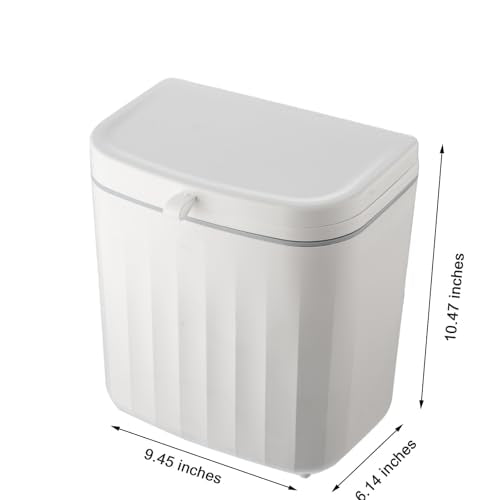 Kitchen Compost Bin Cabinet Hanging Small Trash Can with Lid 2.4 Gallon - color: ivory white