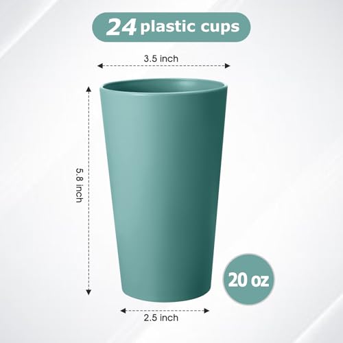 HEYCOME 24 Pcs Unbreakable Plastic Cups Set, 20 oz Reusable Plastic Cups, Stackable Water Tumblers, Drinking Cup for Kitchen, Outdoor, BPA-free, Dishwasher Refrigerator and Microwave Safe, Dark Green - color: Dark Green, size: 20 oz