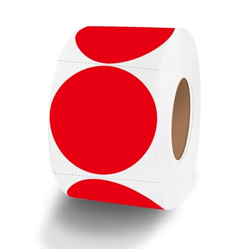 1.5 Inch Red Round Thermal Sticker Labels - Self-Adhesive Circle Direct Thermal Multi-Purpose Roll for DIY Logo Design with Perforation Line (500 Labels, 1 Roll) - color: Red, size: 1.5 inch