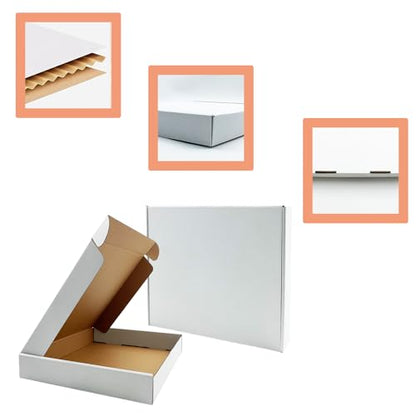 13x11x2 Inch Shipping Boxes Set of 25,White Corrugated Cardboard Mailers - size: 13x11x2 inches