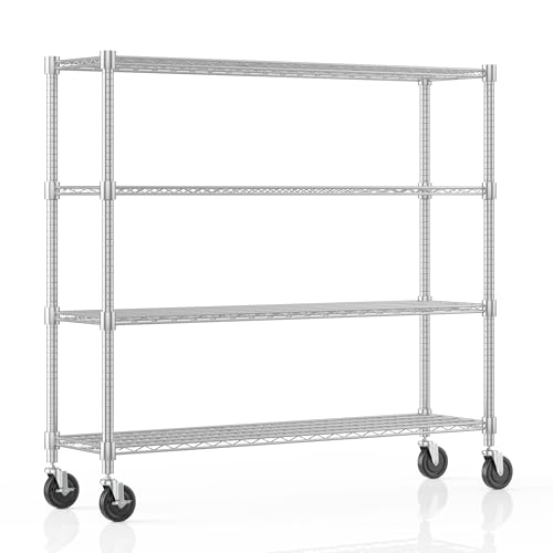 Homdox Heavy Duty Metal Shelves for Storage, 4 Tier Storage Racks and Shelving, Commercial Adjustable Wire Shelving Unit on Wheels, Garage Rack Pantry Shelves Kitchen Shelving, 18"x60"x72", Chrome - color: Chrome, size: 18"Dx 60"Wx 72"H, 4 Tier