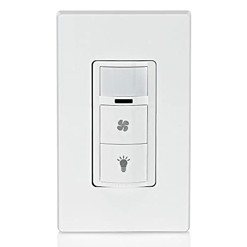 Leviton Decora in-Wall Combination Occupancy Sensor with Fan Switch, Auto-On or Manual-On, 1/4 HP, Residential Grade, Single Pole, White, DOD05-1LW