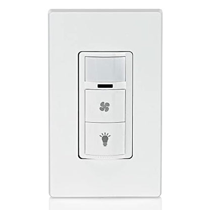 Leviton Decora in-Wall Combination Occupancy Sensor with Fan Switch, Auto-On or Manual-On, 1/4 HP, Residential Grade, Single Pole, White, DOD05-1LW