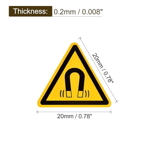 PATIKIL Triangle Beware of the Magnetic Field Warning Sign Self Adhesive Yellow with Black Words 20mm/0.78inch for Machine, Instrument and Equipment Surface Pack of 10 - size: 20mm