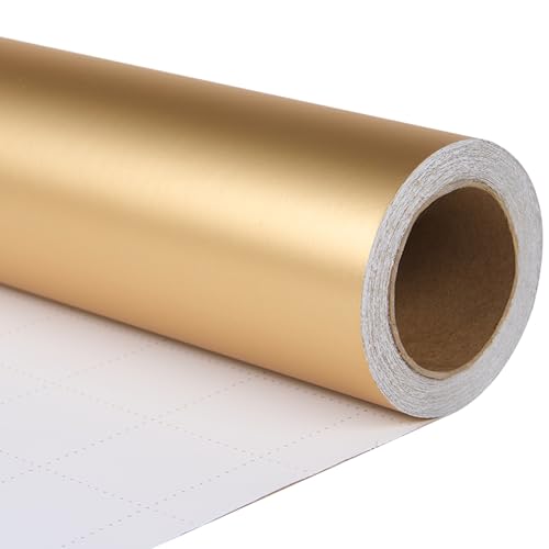 ZINTBIAL Metallic Gold Wrapping Paper Roll with Cut Lines - Solid Gold Holiday Gift Wrap for Graduation, Birthdays, Baby Shower, Wedding, Christmas - 17.5 in x 33 ft (48 sq. ft), Easy to Cut - color: Metallic-Gold