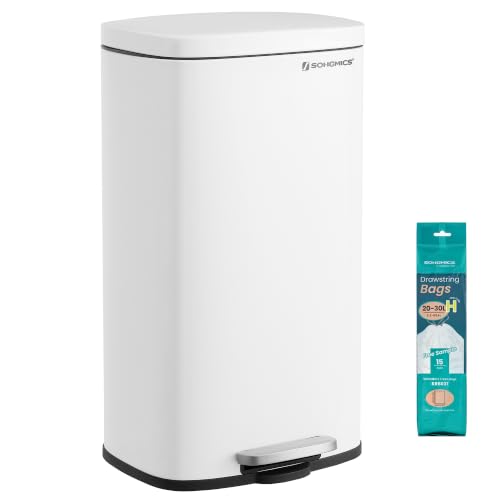 SONGMICS 8 Gallon (30 L) Trash Can, Stainless Steel, Step-On Pedal - color: White, size: 8 Gal.