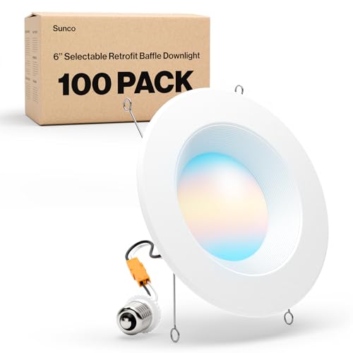 Sunco 100 Pack 6 Inch Retrofit LED Recessed Lights, 5CCT 13W=100W Dimmable - size: 6 Inch (100 Pack)