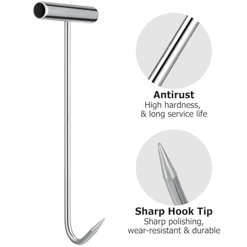 DOITOOL 2Pcs Heavy Duty Manhole Cover Hook Lifter, T-Shaped Stainless Steel Manhole Lifting Hooks, Multipurpose Lifting and Pulling Tool for Septic Tanks, Storm Drains, Sewer Lids and More, 11.4 Inch