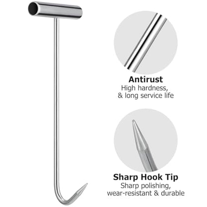 DOITOOL 2Pcs Heavy Duty Manhole Cover Hook Lifter, T-Shaped Stainless Steel Manhole Lifting Hooks, Multipurpose Lifting and Pulling Tool for Septic Tanks, Storm Drains, Sewer Lids and More, 11.4 Inch