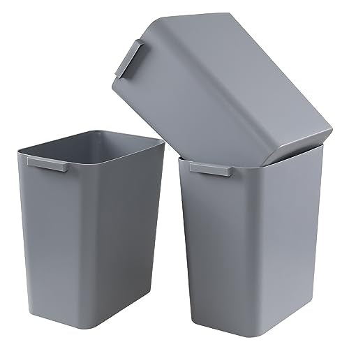 Zopnny Pack of 3 Rectangular Office Wastebasket Trash Can, 4.5 Gallon, Grey - color: Grey